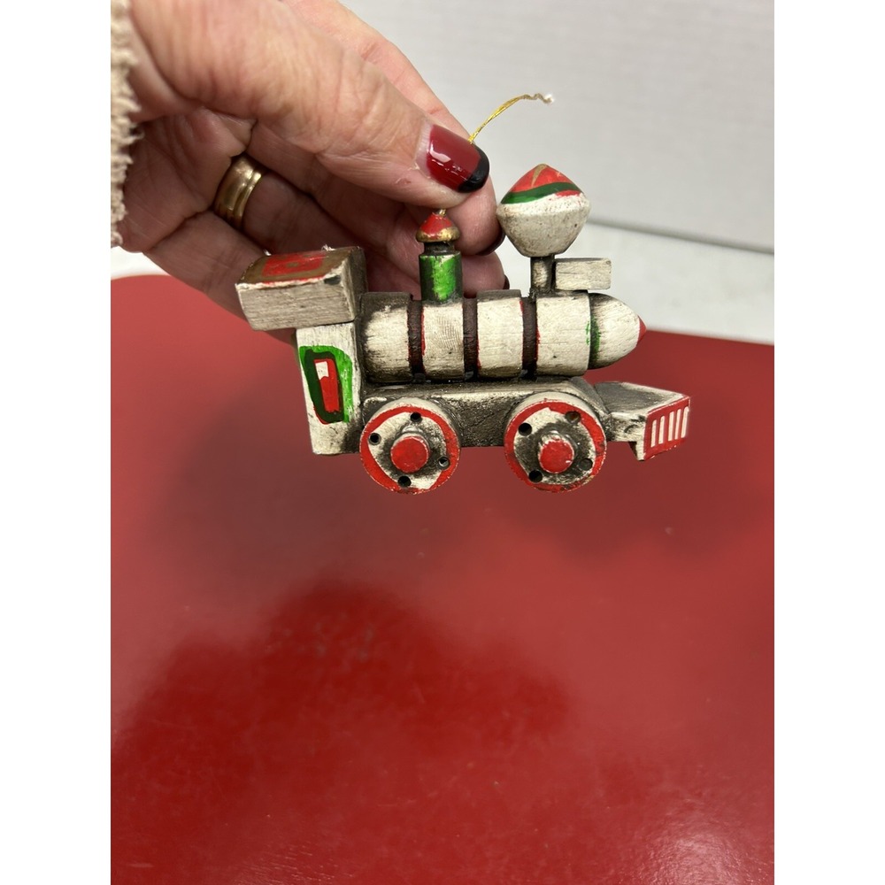 Vintage Christmas Tree Ornament‎ Decoration Wood Toy Train Locomotive Car